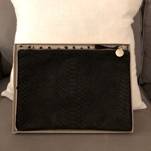 Claire V black clutch leather alligator texture